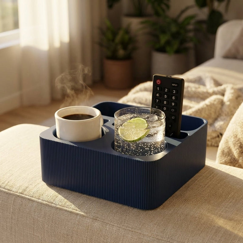 Couch Console Organizer | Sofa Caddy Tray | Mug & Cup Holder | Remote Storage | Ribbed - SMK Studio - 