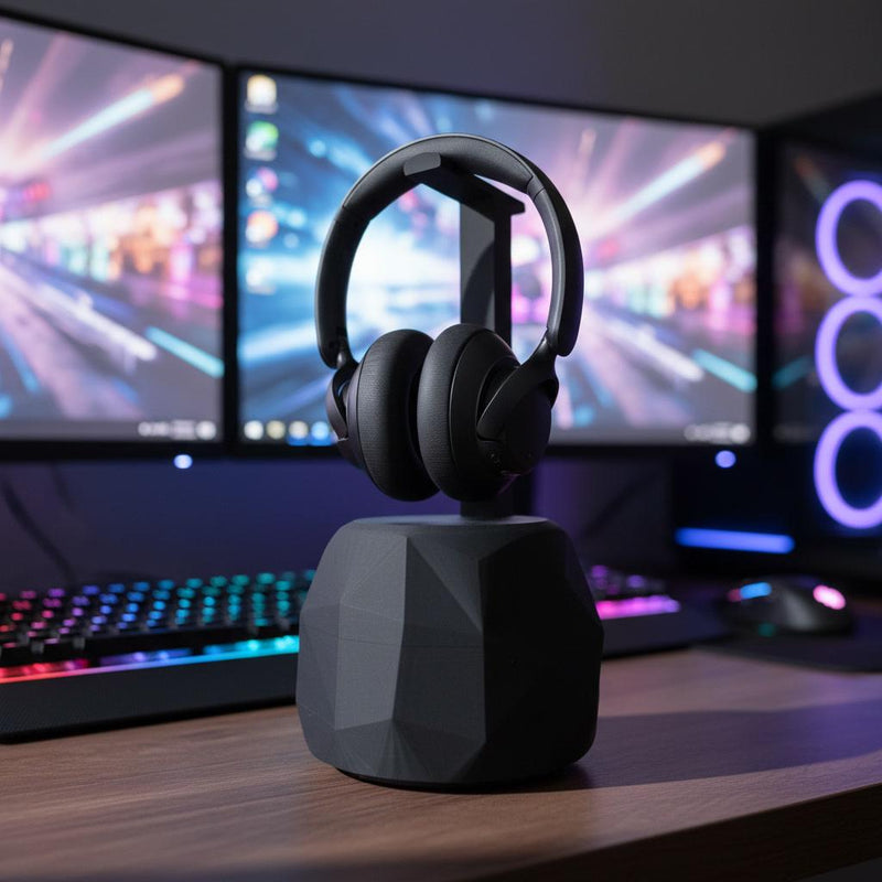 Geometric Headphone Stand | Low Poly Headset Holder | Modern Desk Sculpture | Personalized Gaming Setup - SMK Studio - 