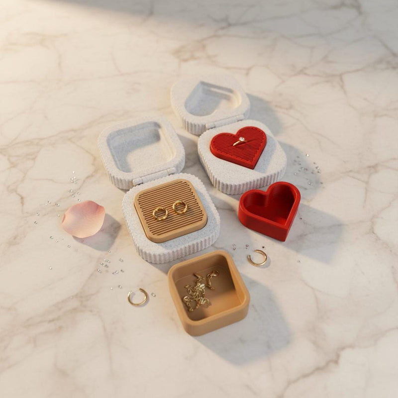 Mini Magnetic Jewelry Box | Ribbed Travel Ring Case, Heart or Square - SMK Studio - 